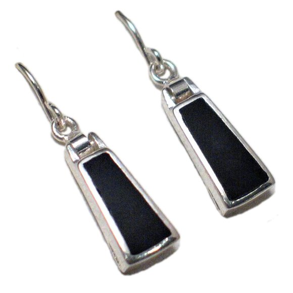 Black Rectangle Onyx Earrings sterling silver hook